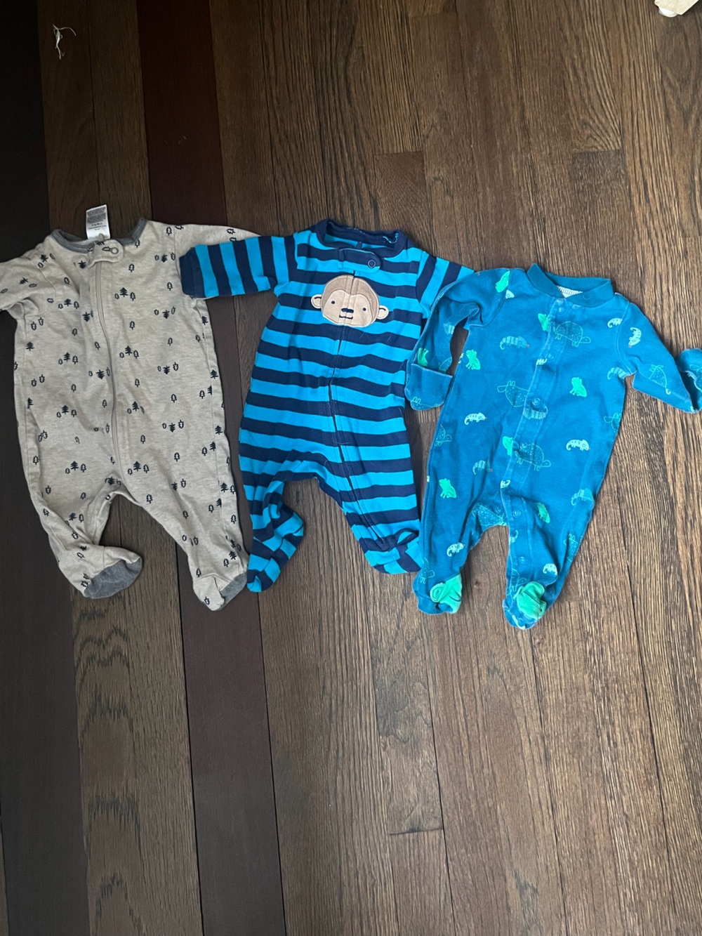 Carter's/Gerber Blue Striped Monkey & Teal Animal Footies Set